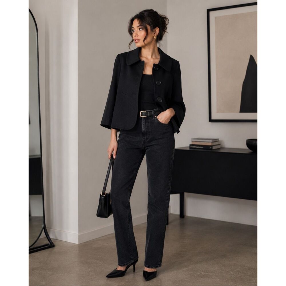 Ava & Grace Black Cropped Jacket Blazer Cape Sleeve Career Office Chic Size Smal - Picture 2 of 5